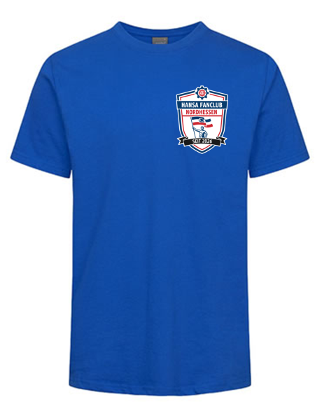 T-Shirt für Herren "Hansa Fanclub Nordhessen" - royalblau - Brustlogo & gr. Rückenlogo